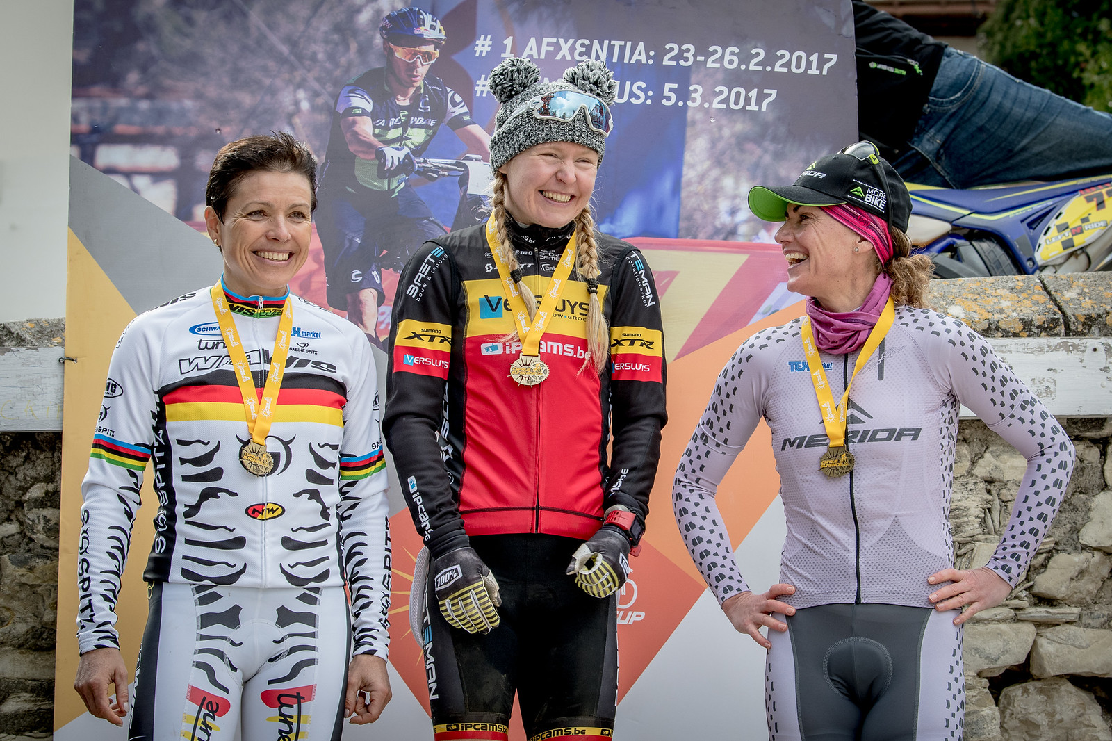 Het podium van de dag met vlnr Sabine Spitz, Githa Michiels en Gunn-Rita Dahle Flesjaa. Foto ©Armin M. Küstenbrück/EGO Promotion