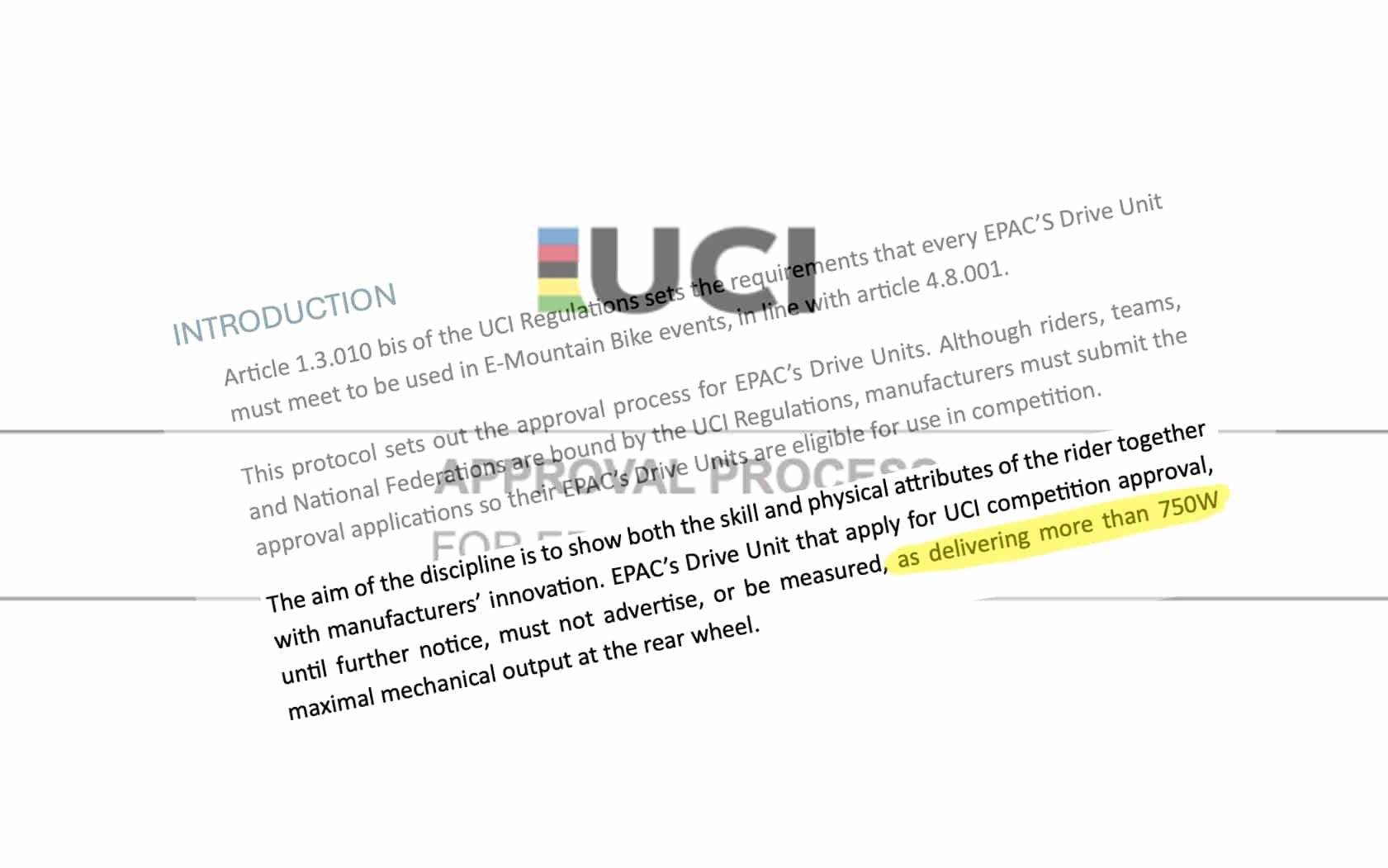 De UCI verbiedt het gebruik van e-mountainbikes van meer dan 750 W in competitie